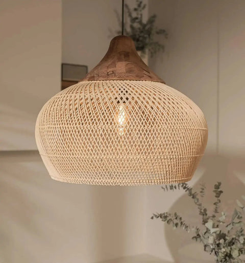 grand lustre rotin beige