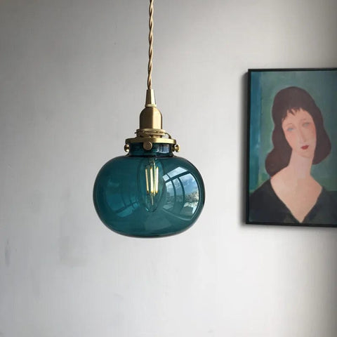 plafonnier en verre bleu salon