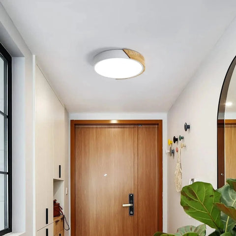 plafonnier rond bois couloir