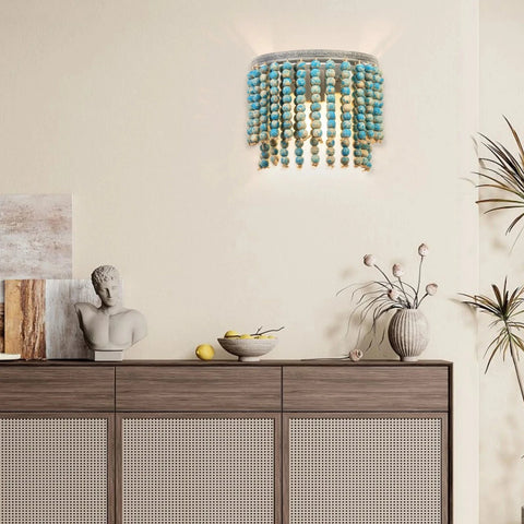 Blau Bohemian Wandlampe Vintage Natürlich HolzPerlen Wandleuchten Rustikale Boho Lampe Landhausstil Bauernhof Beleuchtung für Sc