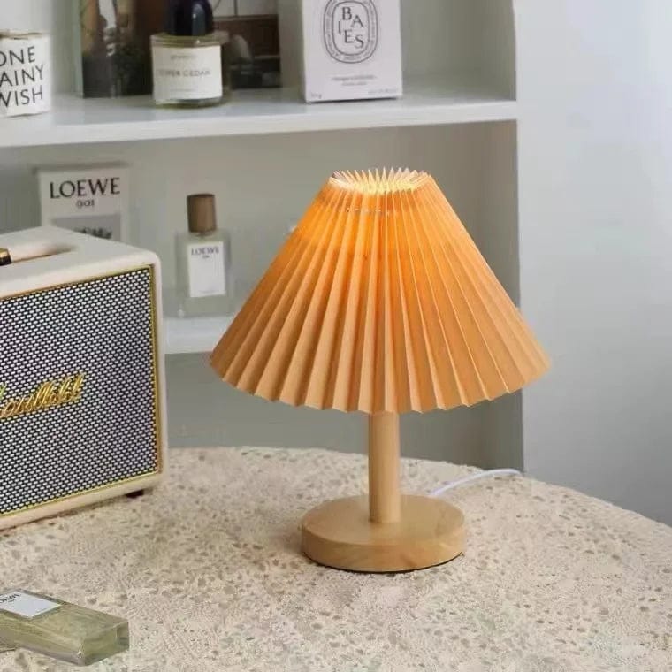 lampe de chevet en bois et papier orange