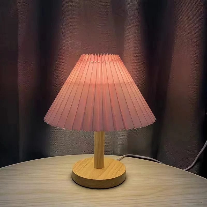 lampe de chevet en bois et papier rose 