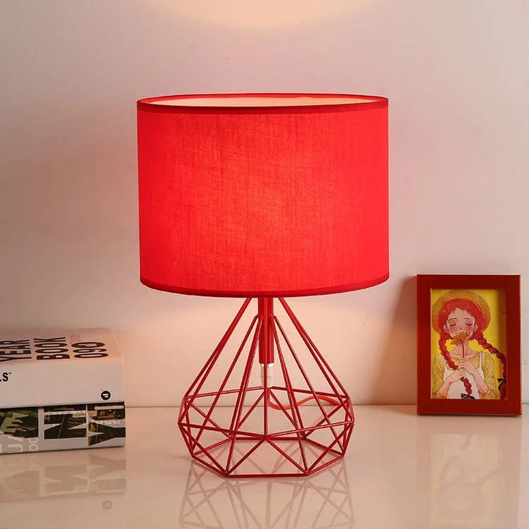 lampe de chevet rouge et en bois 