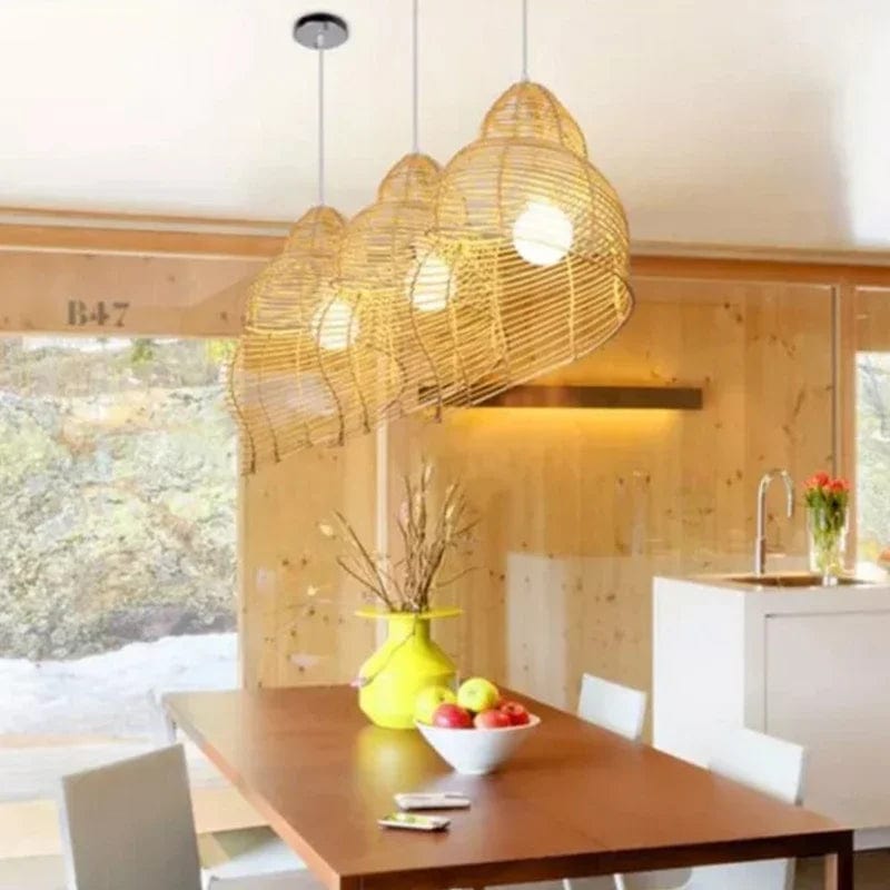 plafonnier en osier salon