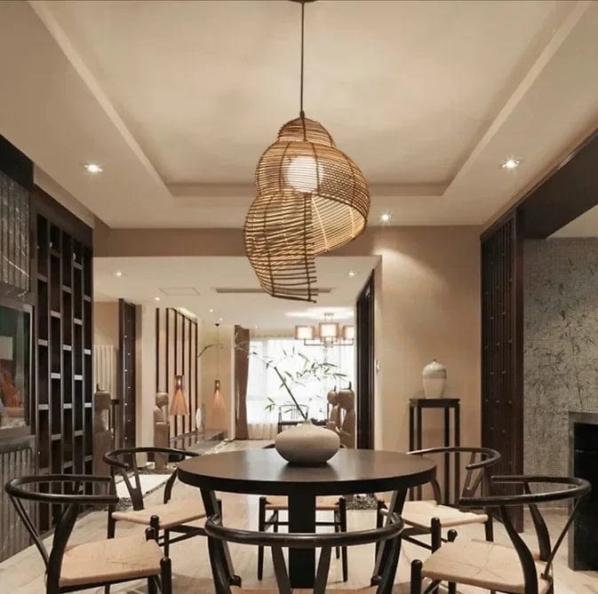 plafonnier osier salon couleur bois