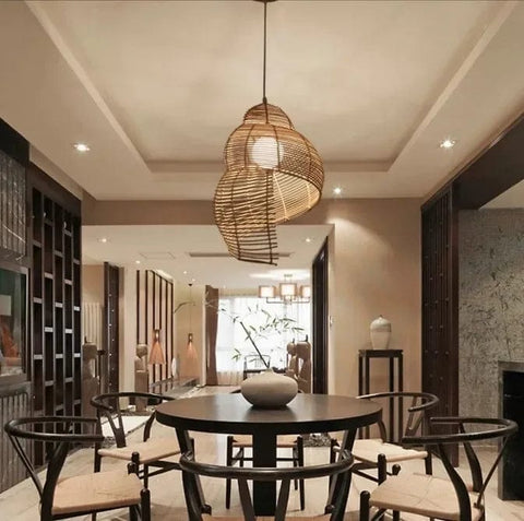 plafonnier osier salon couleur bois