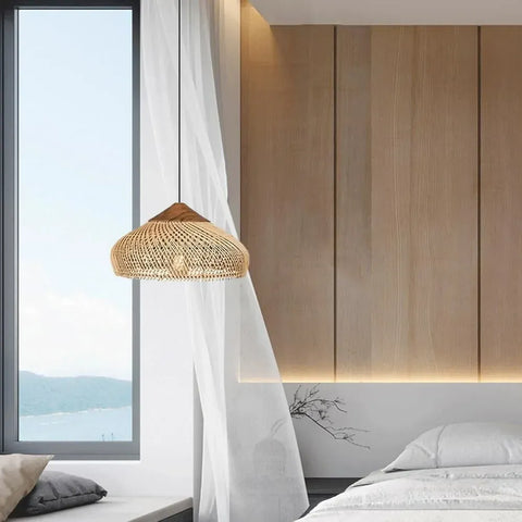 suspension luminaire rotin