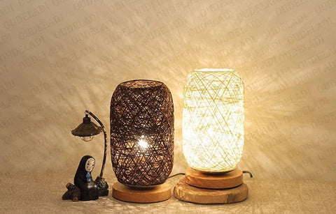 Wooden base Rattan Twine Ball Lights Table Lamp Home Decor Living Room Bedroom Bedside Desk Lamp Night light USB and EU plug
